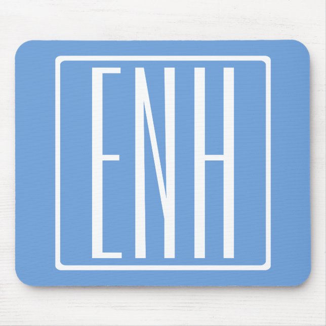 Mousepad Bold Modern 3 Iniciais Monograma | Azul macio (Frente)