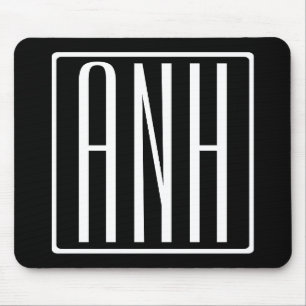 Mousepad Bold Modern 3 Iniciais Monograma   Branco A Preto