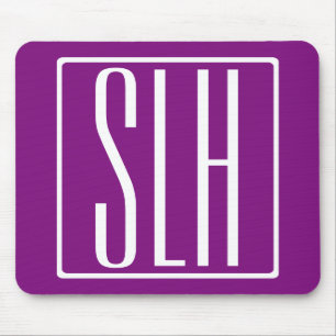 Mousepad Bold Modern 3 Iniciais Monograma   Branco e Roxo