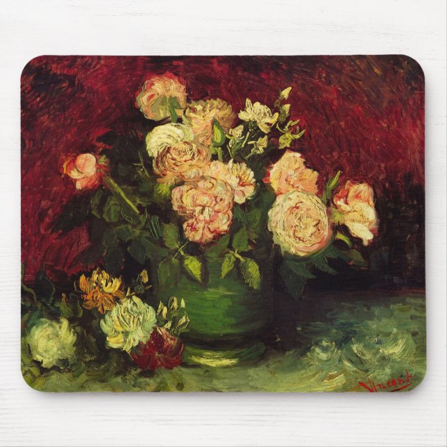 Mousepad Boliche com Peonies e Rosas de Vincent van Gogh (Frente)