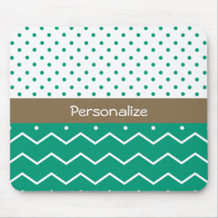 Mousepad Bolinhas à moda de Chevron do verde esmeralda e d