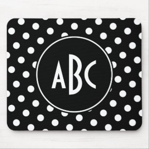 Mousepad Bolinhas brancas e pretas monogramas