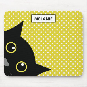 Mousepad Bolinhas curiosas do amarelo do gato preto