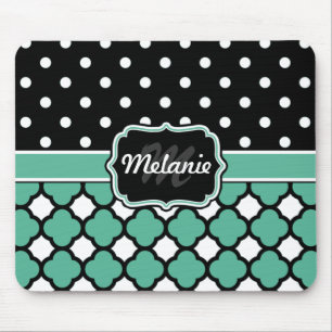 Mousepad Bolinhas De Latilha Azul Quatrefoil Monograma
