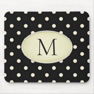 Mousepad Bolinhas de marfim, preto e amarelo pálido, monogr