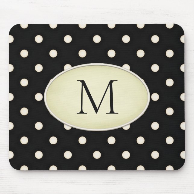Mousepad Bolinhas de marfim, preto e amarelo pálido, monogr (Frente)