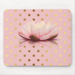 Mousepad Bolinhas Douradas Faux Adoráveis Flor Lotus