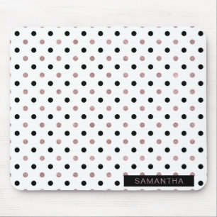 Mousepad Bolinhas Douradas pretas e Rosa num fundo branco