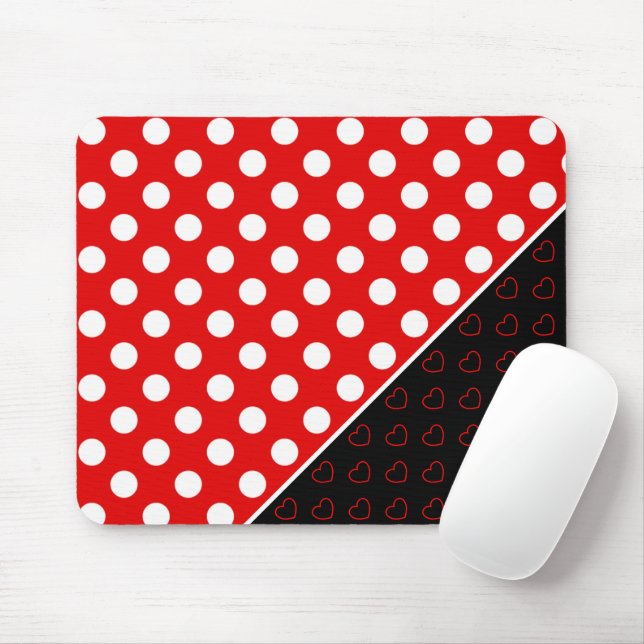 Mousepad Bolinhas E Corações De Na moda Vermelho E Preto Br (Com mouse)