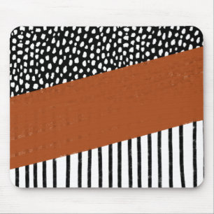Mousepad bolinhas e tiras (preto/branco/laranja queimado)