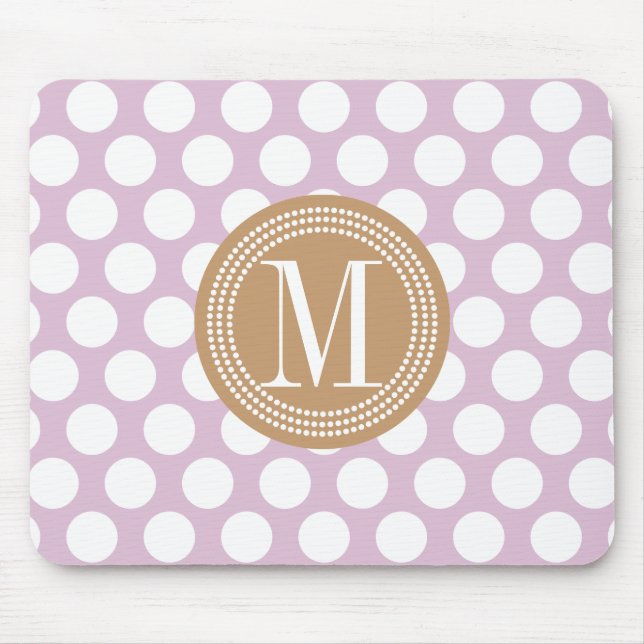 Mousepad Bolinhas grandes da lavanda & do Brown Monogrammed (Frente)