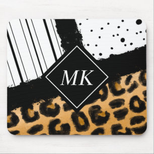 Mousepad Bolinhas-leopardo e brancas e pretas monogramas