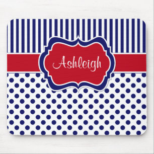 Mousepad Bolinhas listradas azuis brancas vermelhas