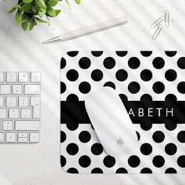 Mousepad Bolinhas Pretas e Brancas, Pontas, Seu Nome