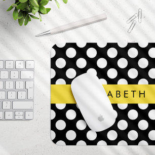 Mousepad Bolinhas Pretas e Brancas, Pontas, Seu Nome