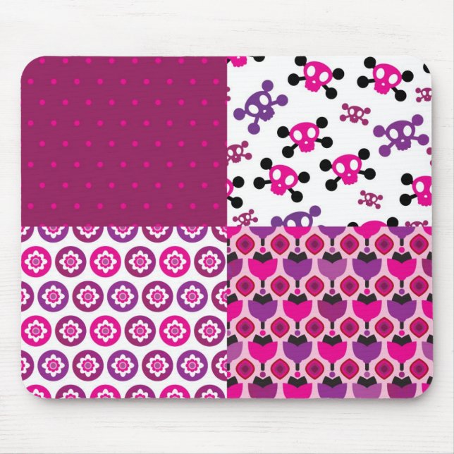 Mousepad Bolinhas retros do crânio da flor (Frente)