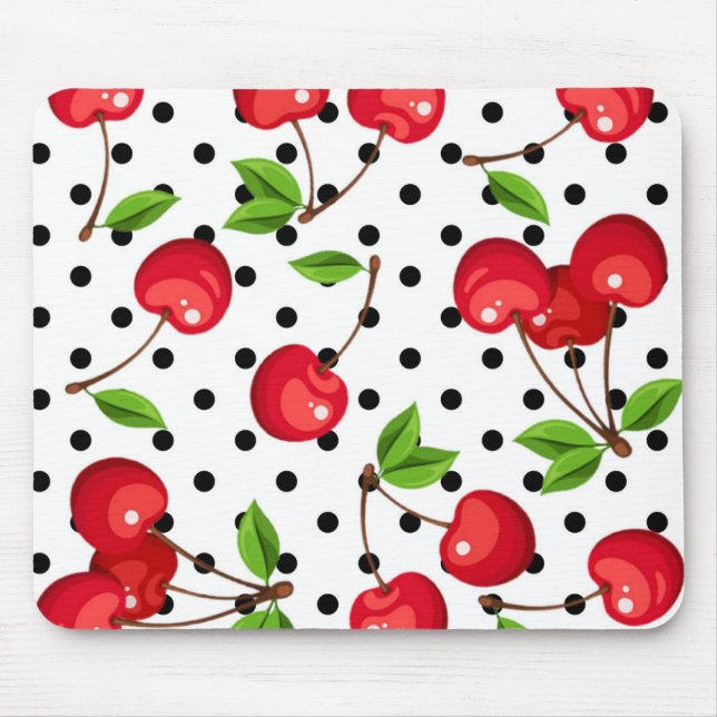 Mousepad Bolinhas Rockabilly Cherries em Branco (Frente)