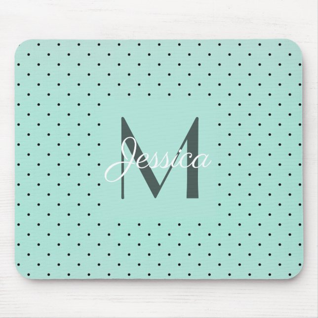 Mousepad Bolinhas Teal Moderna e Monograma (Frente)