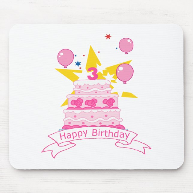 Mousepad Bolo de aniversário de 3 anos (Frente)