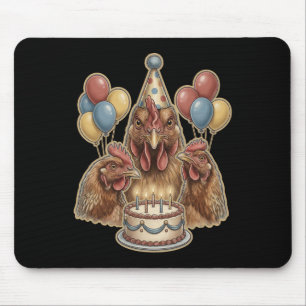 Mousepad Bolo de Chapéu de Aniversário de Frango Engraçado