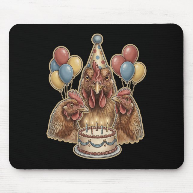 Mousepad Bolo de Chapéu de Aniversário de Frango Engraçado  (Frente)