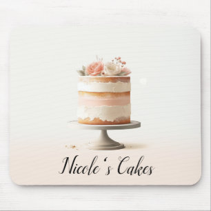 Mousepad Bolo Floral de Pêssego Rosa Elegante Padaria Cozin