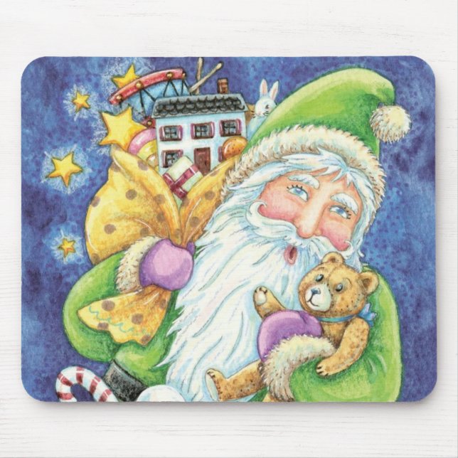 Mousepad Bom Natal, Papai Noel em Chaminé com Brinquedos (Frente)