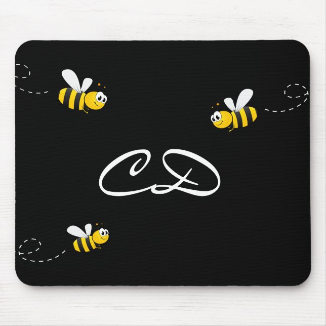 Mousepad Bombus brancos negros e felizes monograma de humor (Frente)