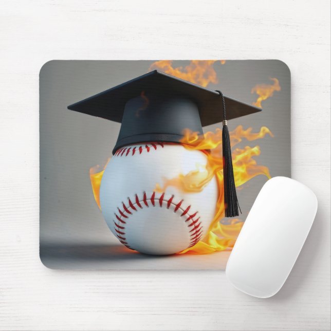 Mousepad Boné de formatura em um beisebol flamejante (Com mouse)