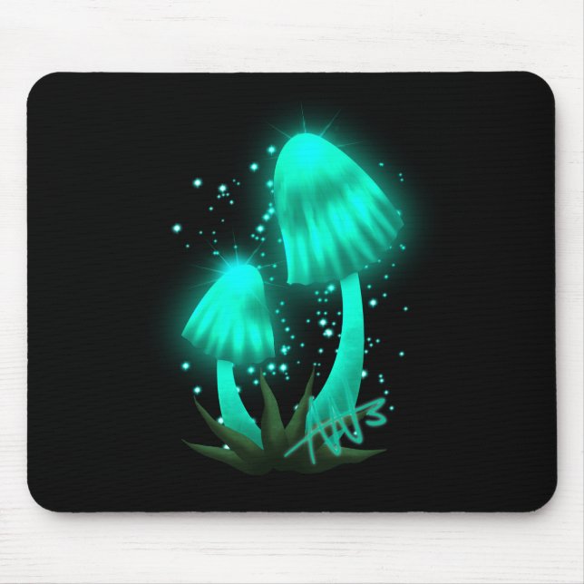 Mousepad Boné Pixie Psicodélico Brilhando Cogumelo Ciano (Frente)