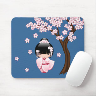Mousepad Boneca branca de Kokeshi do quimono - menina de