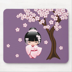 Mousepad Boneca branca de Kokeshi do quimono - menina de