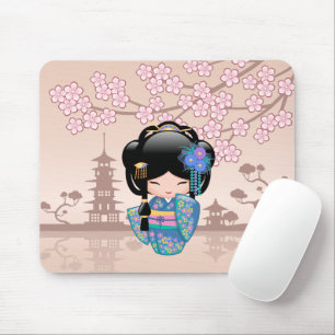 Mousepad Boneca de Keiko Kokeshi - menina de gueixa azul do