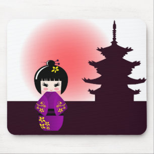 Mousepad Boneca de Kokeshi e templo japonês
