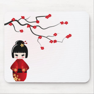 Mousepad Boneca de Kokeshi sob o ramo de sakura
