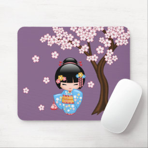 Mousepad Boneca de Maiko Kokeshi - menina de gueixa azul do