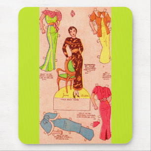 Mousepad Boneca de papel da década de 1930, Jane Arden, lin