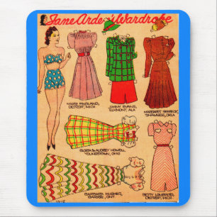 Mousepad Boneca de papel Jane Arden, 1930, e seis roupas