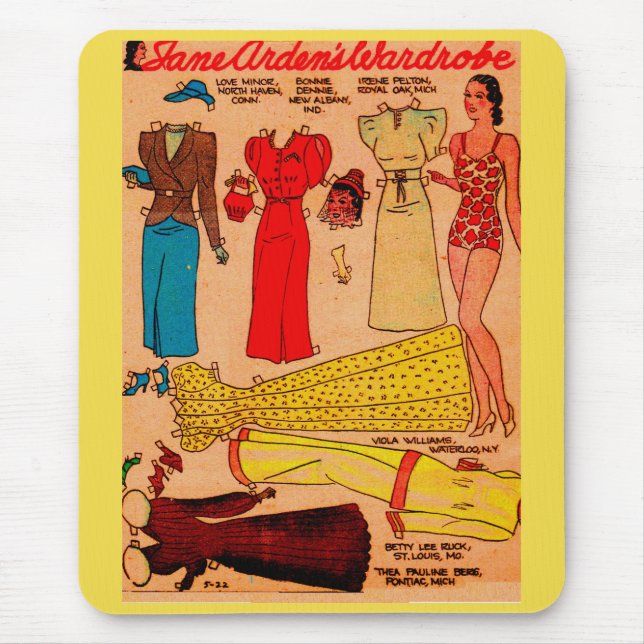 Mousepad Boneca de papel Jane Arden, 1930, quatro lindas ro (Frente)