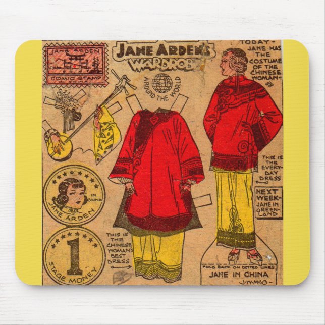 Mousepad boneca de papel Jane Arden com roupas chinesas dos (Frente)