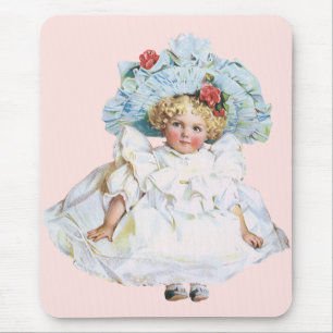 Mousepad Boneca do bebé do vintage, vestido da páscoa e