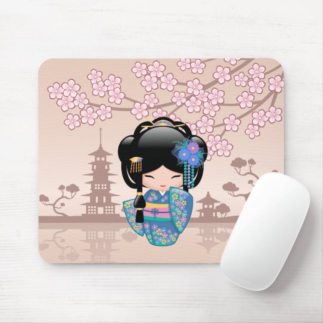 Mousepad Boneca Keiko Kokeshi - Rapariga Kimono Geisha Azul (Com mouse)