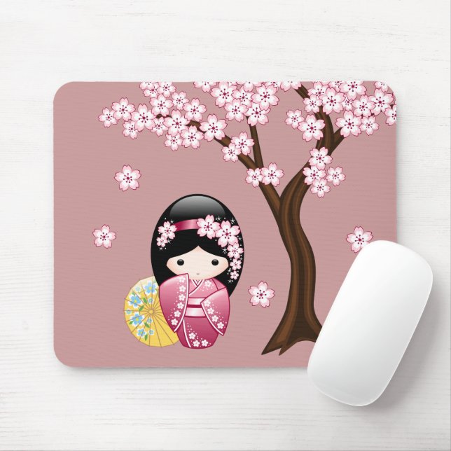 Mousepad Boneca Kokeshi da Primavera - Geisha Japonesa Fofa (Com mouse)