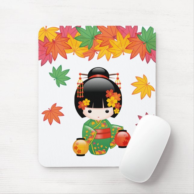 Mousepad Boneca Kokeshi verde Kimono Geisha (Com mouse)