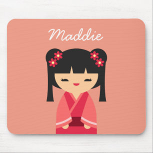 Mousepad Bonecas japonesas cor-de-rosa Kokeshi