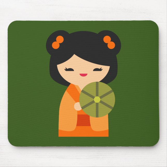 Mousepad Bonecas japonesas de laranja-branca Kokeshi (Frente)