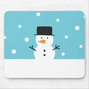 Mousepad Boneco de neve bonito no fundo da neve para o
