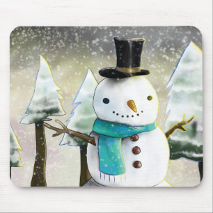 Mousepad Boneco de Neve Caprichoso em Cena de Natal de Inve