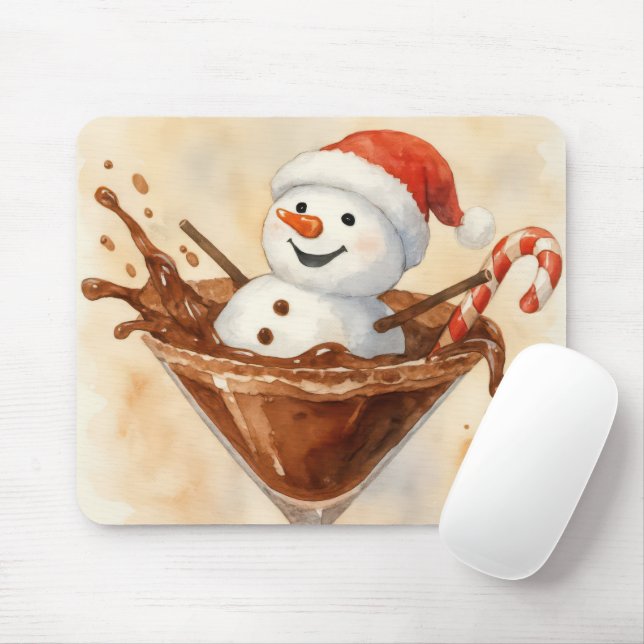 Mousepad Boneco de Neve de Natal em um Martini de Chocolate (Com mouse)