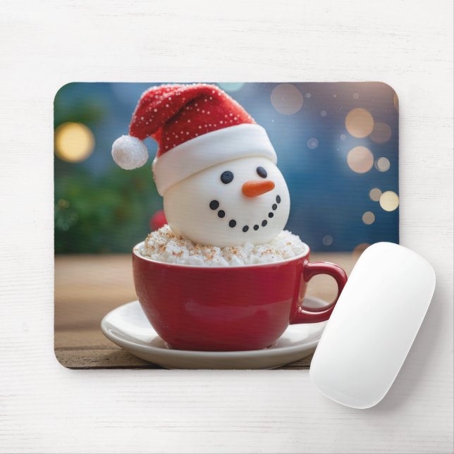 Mousepad Boneco de Neve de Natal no Chocolate Quente (Com mouse)